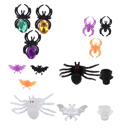 ibasenice 1 Satz 50 Stück Halloween Requisiten Fledermaus Schädel Spinne Spielzeugring Halloween-dekorationen Halloween-fledermausring Fledermausring Aus Kunststoff Halloween-spinne Plastik von ibasenice