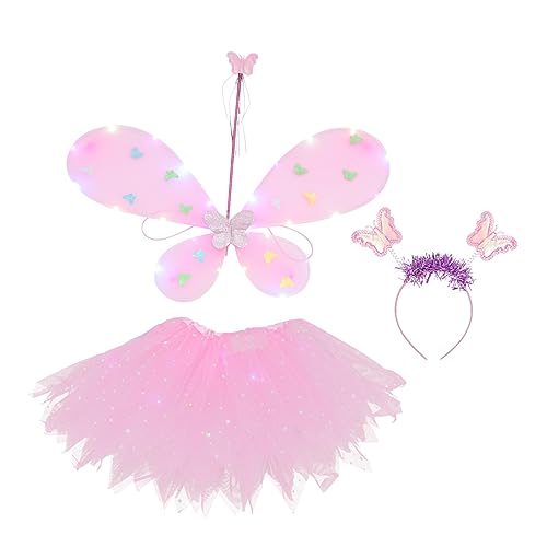 ibasenice 1 Satz Flügel vierteiliges Set Stütze Feenkostüm für Mädchen Fee Kostümkleid halloweenkostüme für halloweenkostüme+für+ Feenflügel leuchtende Flügel Lampe Rosa von ibasenice