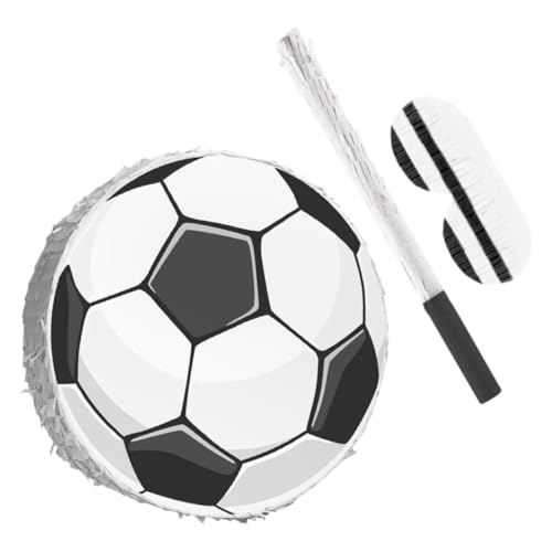 ibasenice 1 Satz Fußballform Pinata mit Stock und Augenbinde für Kindergeburtstagsfeiern Sportliche Dekoration für Jungen und Mottopartys von ibasenice