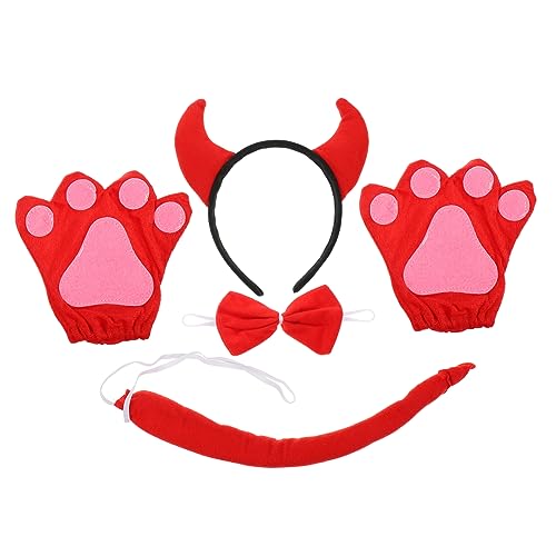 ibasenice 1 Satz Halloween-Dämonenkuh Hund Teufel Haarband Plüsch Haustier Nase Wolf Halloween schminke Halloween Make up Halloween deko Festivalschwanz Cosplay-Kit für Mädchen Baumwolle rot von ibasenice