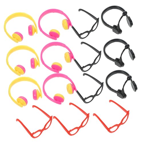 ibasenice 1 Satz Headset Kopfhörer Schnapsgläser Puppenkostümzubehör Puppendekor Selber Machen Brillen Puppen-Foto-Requisiten Kleine Puppenbrille Auffällige Gläserdekore Plastik von ibasenice