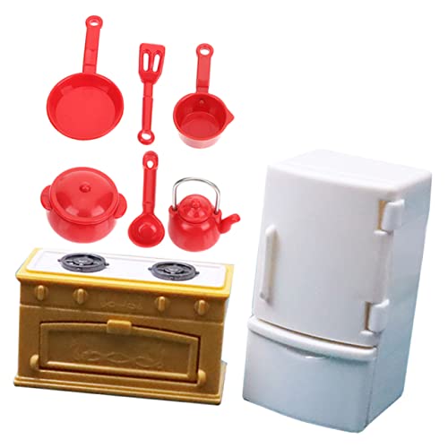 ibasenice 1 Satz Herd-kühlschrank-Modell Mini-küchendekoration Miniatur-küchenkühlschrank Puppenhaus-kochgeschirr Mini-puppenhaus-kühlschrank Mini-hauskühlschrank Miniatur-Dinge PVC von ibasenice
