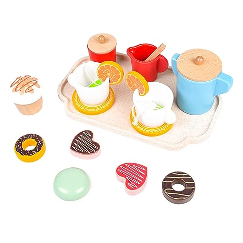 ibasenice 1 Satz Holzspielzeug Afternoon Tea interaktives Geburtstags spielset weihnachsgeschenk Zubehör für Puppenhäuser Rollenspielzubehör Hausspielzeug hölzern von ibasenice