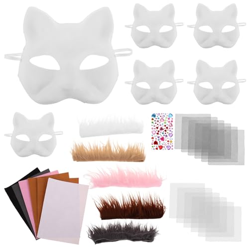 ibasenice Katzenmasken-set Für Erwachsene Katzenkostüm Bemalbares Netzauge Für Halloween Cosplay von ibasenice