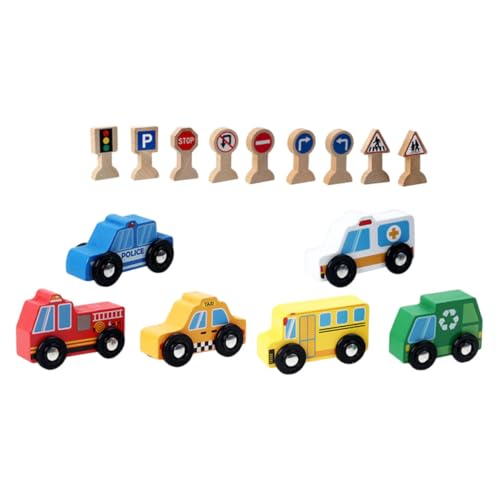 ibasenice Autos Für Kinder Auto Garage Kinder 1 Set Holzfahrzeuge Und Verkehrsschilder Für Holzauto Set Mit 9 Verkehrszeichen Für Kreative Baustellen Und Verkehrssimulation Ideales Für von ibasenice
