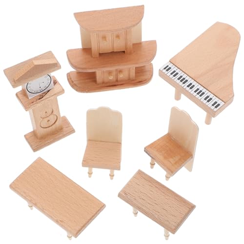 ibasenice Exquisite Miniatur-holzmöbel Für Puppenhaus Spielzeug Klavier Uhr Spielzeug Tisch Und Stuhl Rollenspielspaß von ibasenice
