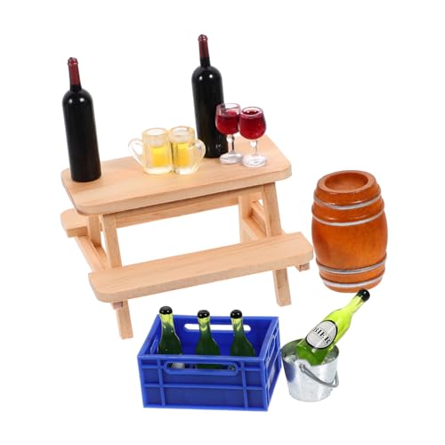 ibasenice 1 Satz Mini-Weinkeller Flasche Puppenhausmöbel Puppenhaus-Bierbecher kleine eiswürfel holztruhe klein weingläser Miniatur-Eiswürfelbehälter Mini-Puppenhaus-Metalleimer hölzern von ibasenice