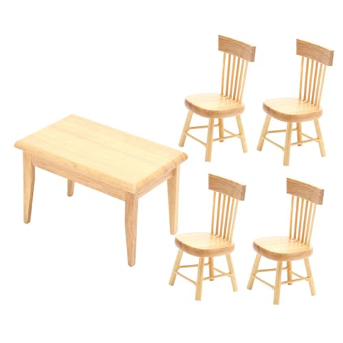 ibasenice 1 Satz Mini-esstisch-Set Artikel Kleiner Tisch Miniatur Miniküche Büro Mini-Stuhl Wohnzimmermöbel Mini-Essen Spielhaus Spielhauszubehör Mini-möbelmodell Holz von ibasenice