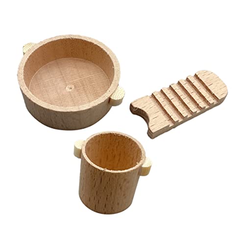 ibasenice 1 Satz Puppenhaus Auto Wanne Tassen Fass Waschen Wasser Miniatur Becken Dolly- -Ornament Puppenmöbel Mini-waschbrett Hölzern Khaki von ibasenice