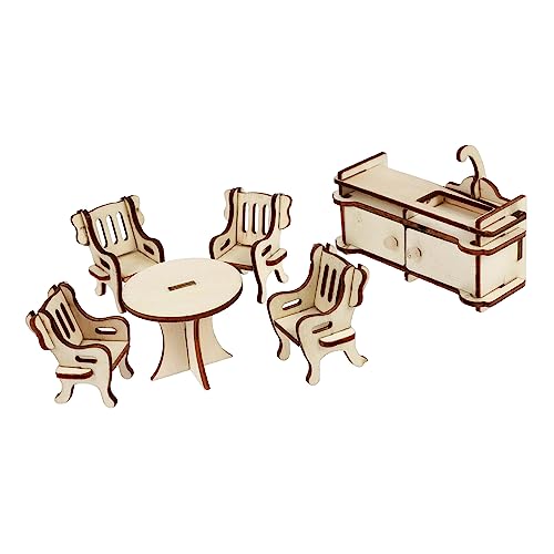 ibasenice 1 Satz Puppenhaus bastelzeug Craft Spielzeugmodelle Dining Room Furniture Geschenkeidee Decor Simulation Möbelmodell Mini-Hausmodell-Zubehör Miniatur-Tischstühle Holz von ibasenice