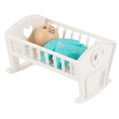 ibasenice Miniatur-kinderbettmodell Für Puppenhaus Holz-abs-Material Mini- -puppenbett Mit Dekorativem Miniatur-möbelornament von ibasenice