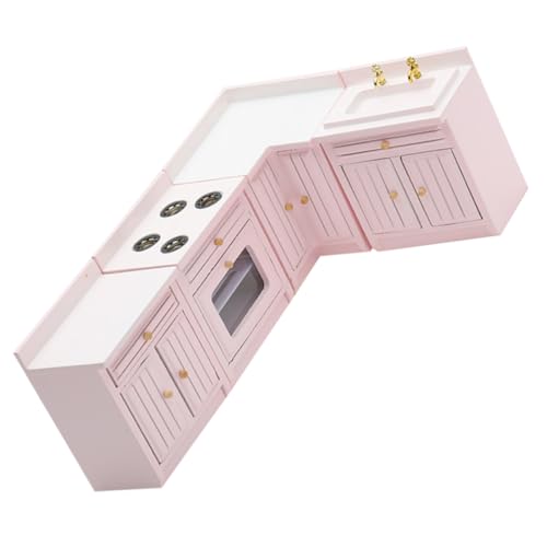 ibasenice 1 Satz Puppenhausküche Vierteiliges Set Mini Möbel Häuser Küchenspielhaus Aus Holz Rosa Hölzern von ibasenice