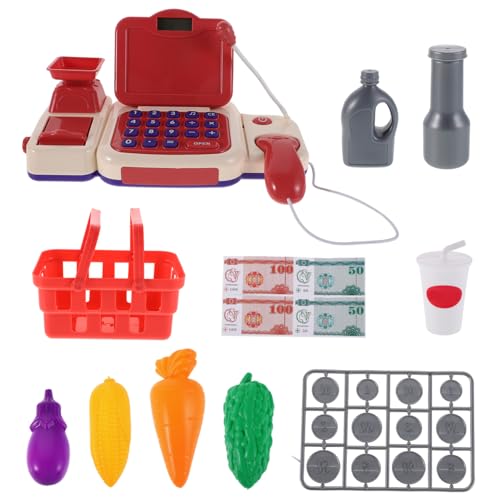 ibasenice 1 Satz -Registrierkassenspielzeug Kasse Spielset Simulationsspielzeug einkaufen Mini Food Playset Registrierkasse vorgeben Kinderkasse Plastik rot von ibasenice