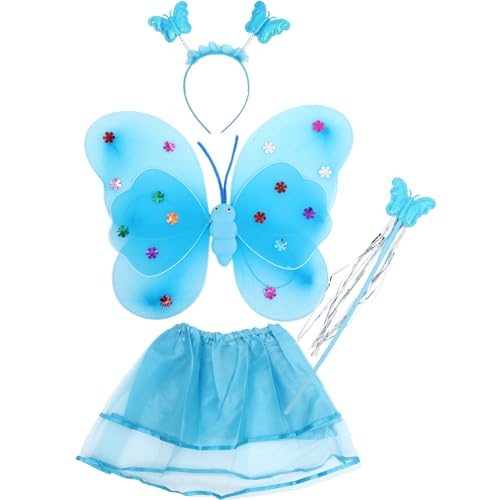 ibasenice 1 Satz Rosa Feenflügel Mädchen Schmetterlings-fee-kostüm Schmetterlingskostüm- Schmetterlingsrock-Requisiten Rockdekor Mit Schmetterlingen Cosplay-fee-kostüm Blue Gittergewebe von ibasenice