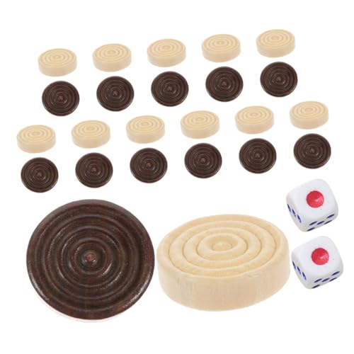ibasenice 1 Satz Rundes Schach und Dame Spielset aus Holz Teiliges Zubehör mit Hellen und Dunklen Figuren Sowie Würfeln für Schule Reisen und Familienaktivitäten für Brettspiele von ibasenice