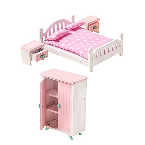 ibasenice 1 Satz Simulationsrestaurant Nachttisch Puppe Miniatur Bett Häuser Möbel Rosa Hölzern von ibasenice
