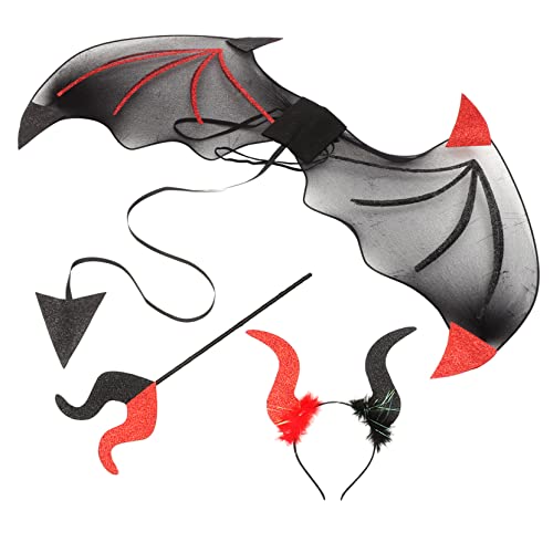 ibasenice 1 Satz Teufel Kostüm Set Teiliges Halloween Accessoires Set mit Teufelshörnern Flügeln und Zauberstab für Kostümpartys und Fotoshootings ibasenice 1 Satz Teufel Kostüm Set Teiliges Halloween Accessoires Set mit Teufelshörnern Flügeln und Zauberstab für Kostümpartys und Fotoshootings von ibasenice