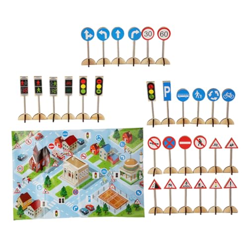 ibasenice Spielset Mit Verkehrszeichen Aus Holz – Interaktives Spielzeug – Pädagogisches Spielzeug Für Frühes Lernen – Sicher Für Kinder von ibasenice