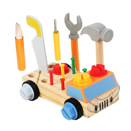 ibasenice 1 Satz Werkzeugkasten reparieren Spiel pädagogisches Werkzeugauto für Kinder Holzauto -Schraubendreherbrett hölzern festziehen Klopfen Nutzfahrzeug Baby Plastik von ibasenice