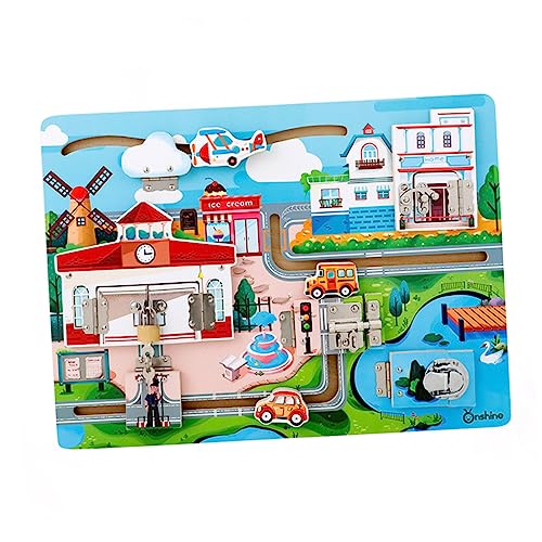 ibasenice 1 Satz kognitive Tafel Lernen Schlösser Kreativ Montessori-Lernspielzeug Schalte Toy Cognitive Board frühpädagogisches Bambus von ibasenice