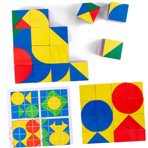ibasenice Stapelklötze-Puzzle Aus Holz – Baustein-Set – 3D- – 13 Und 10 Designkarten – Perfekt Für Die Kindererziehung von ibasenice