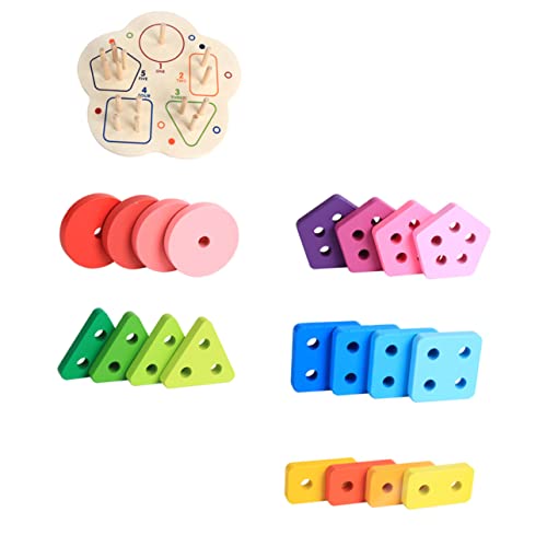 ibasenice 1 Set Geometrische Holzbausteine Stapelspielzeug Für Pädagogisches Zur Form Und Farberkennung 5 Teiliges Set Aus Für Kreatives Lernen von ibasenice