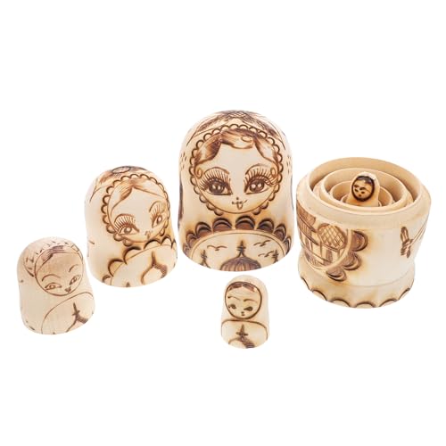 ibasenice 5-lagiges Set mit Brandmalerei-Relief Russische Babuschka-Puppen Doppelköpfiger Adler Dekoratives Spielzeug für Jungen und Mädchen Unbemalte Hölzerne Matrjoschkas Als von ibasenice