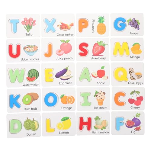 ibasenice Lernspielzeug 26 Holzbuchstaben Obst- Und Gemüse-lernkarten Vorschul-Puzzle Lernspiel Sicheres Spielzeug Für Kleinkinder Zahlen-lernspielzeug von ibasenice