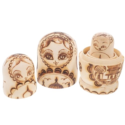 ibasenice 5-lagiges Matrjoschka-Puppen-Set Mit Brandmalerei-Relief Für Jungen Und Mädchen Russisches Nistspielzeug Doppelköpfiges Handgefertigtes Holzhandwerk Für Kleinkinder von ibasenice