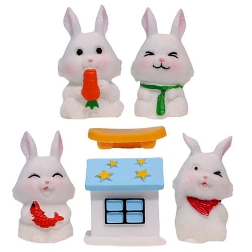 ibasenice 1 Set Mikrolandschaft Kaninchenauto Minispielzeug Autos Miniaturkaninchenfiguren Kleines Häschendekor Häschenfiguren Mikroornamente Kaninchenstatue Miniaturhandwerk Harz von ibasenice