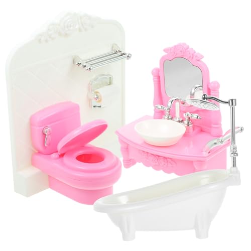 ibasenice Komplettes Mini-hauszubehör Für Kinder – Miniatur-badezimmermodell Set Mit Waschbecken Toilettenhocker Badewanne Spielzeug von ibasenice