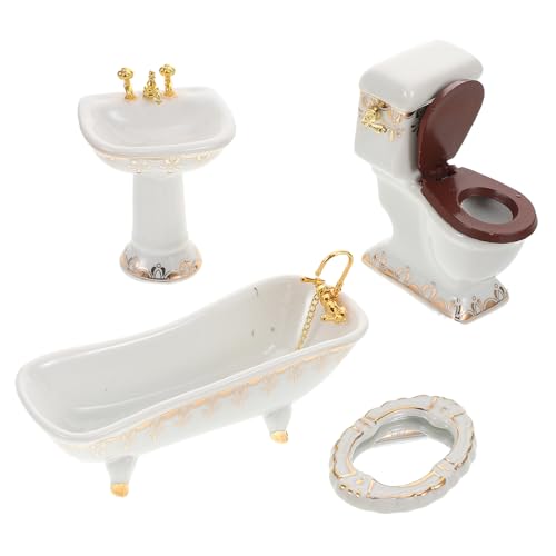 ibasenice 1 Set Puppenhaus-Miniatur-badezimmerset: 1:12 Keramikmöbelspielzeug Mit Badewanne, Toilette, Waschbecken Und Spiegel – Rollenspiel Für Kinder Und Puppenhaus-Dekoration von ibasenice