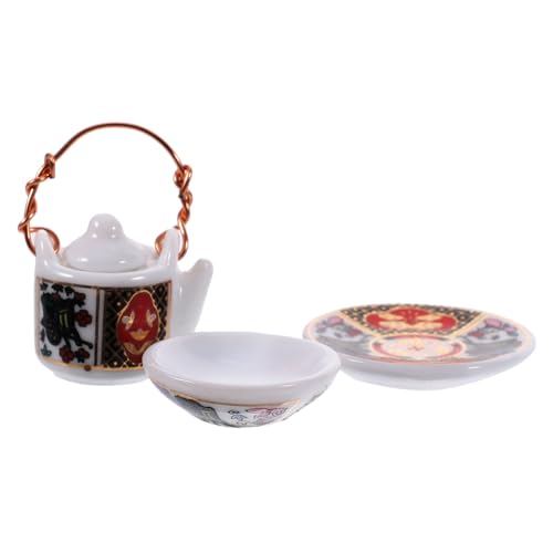 ibasenice 1 Set Stoffpuppenhaus Mini Teekannen Set Aus Keramik Küchenszenen Zubehör Mini Tassen Mit Untertasse Puppenhaus Rollenspiel Miniatur Küchenzubehör Kleine von ibasenice