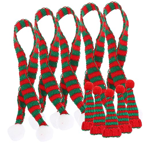 ibasenice 10 Stück Teiliges Mini Weihnachtsmützen und Strickschals für Flaschen Kleine Santa Hüte Weihnachtsweinflaschen Deko Leichte DIY Kunsthandwerk Zubehör für Festliche von ibasenice
