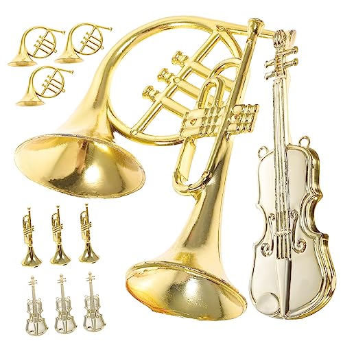 ibasenice 12 Stück Geigenspielzeugmodell Miniatur-geigenornament Ornamente Für Musikinstrumente Miniaturgeige Miniatur-geigenfigur Weihnachtsdekoration Drinnen Baum Plastik Golden von ibasenice