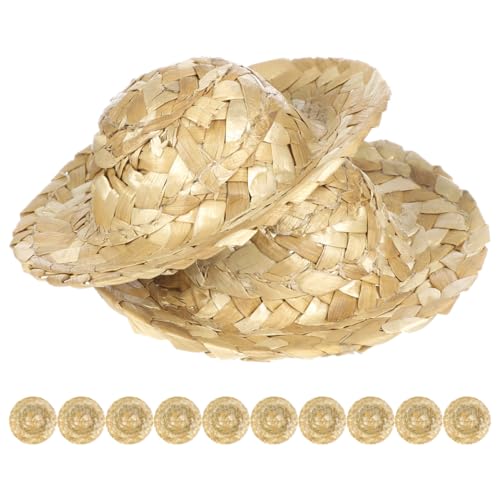 ibasenice 12 Stück Handgefertigte Mini Strohhüte für Puppen Woven Doll Caps für Bastelprojekte Cowboy Sombrero Dekorationen DIY Zubehör für Puppenhaus und Mehr von ibasenice