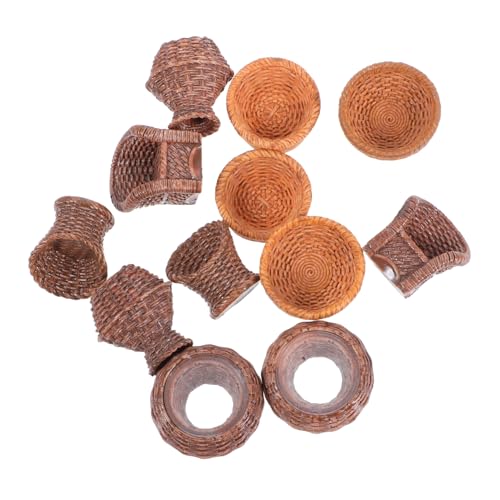 ibasenice 12 Stück Harzsimuliertes Bambusweben Korb Dollhouse Mini gewebte Körbe Stoff dekorativ puppenstubenmöbel Dollhouse Furniture Miniatur-Puppenhauszubehör lustige Puppenhausdekoration von ibasenice