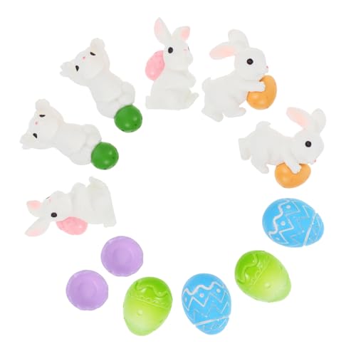 ibasenice 12 Stück Osterhase Miniatur-schneekaninchen Rustikale Frühlings-partydekorationen Bauernhaus-osterei- Osterei-anhänger Mini-figuren Zu Ostern Osterkuchen Topper Harz von ibasenice