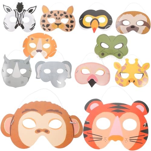 ibasenice 12 Stück Teiliges Cartoon Tiermasken für Kindergeburtstage und Kostümpartys Lustige und Atmungsaktive Papieranimal Masks für Halloween und Feierlichkeiten von ibasenice
