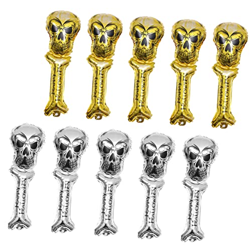 ibasenice 12 Stück Teiliges Halloween Aufblasbares Handheld Dekorationsset mit Gruseligen Skelett Motiven Gemischte Ballons Gold und Silber Wiederverwendbare Partydeko für Schaurige Feiern von ibasenice