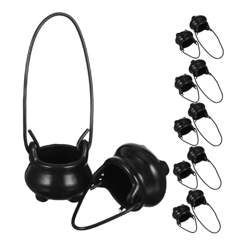 ibasenice 12 Stück Teiliges Kleiner Schwarzer Plastik-Kessel Detailgetreu Gestaltete Miniatur für Halloween-Dekoration Puppenhaus Feengarten und Party Süßigkeitenhalter von ibasenice