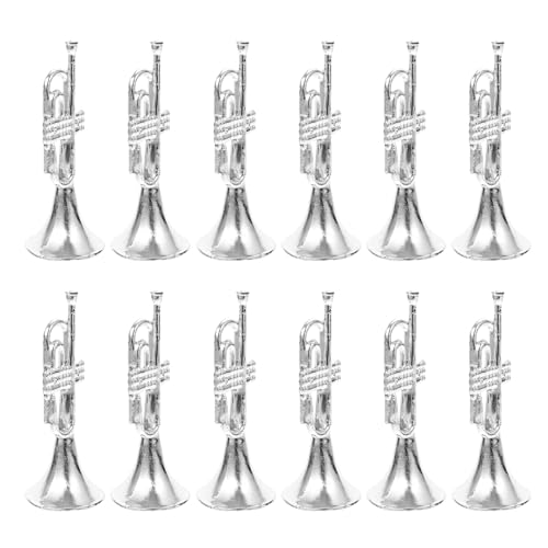 ibasenice 12St Musikinstrumentenmodell Posaune Miniatur-Trompete Puppenhaus Trompete Weihnachtsschmuck Musical trompete zubehör Trompeten zubehör Mini-Trompete Kinderspielzeug Plastik Silver von ibasenice