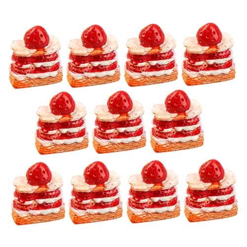 ibasenice 15 Stück Erdbeerkuchenmodell Erdbeer-Kuchen Modell Puppenhaus-Szene Erdbeer-Sahnetorte Puppenhaus-Deko künstlich Miniatur Mini- -Küchenzubehör gefälschtes Küchenspielzeug Harz von ibasenice
