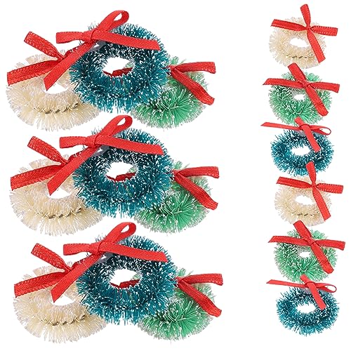 ibasenice 15 Stück Teiliges Mini Weihnachtskranz Künstliche Dekorationen für Weihnachtsbaum Puppenhaus DIY Projekte Deko mit Grünen Blauen Cremefarbenen Schleifen für Festliche Anlässe von ibasenice