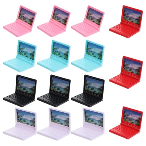 ibasenice 15 Stück Teiliges Miniatur Laptop Modell aus Kunststoff Realistische Puppenhaus Computer Figuren in Klassisch Rot und Grün Bastel Zubehör für DIY von ibasenice