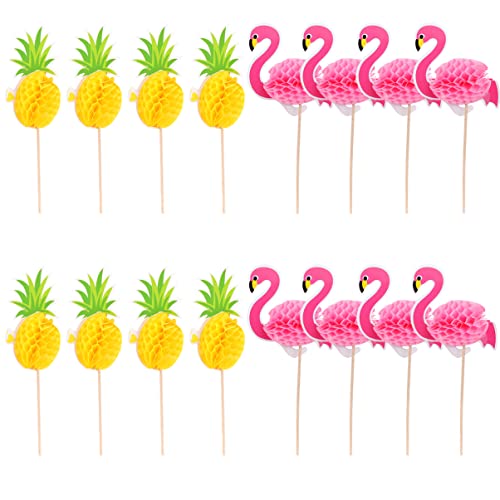 ibasenice Wabenpapier-kuchenaufsätze 16 Stück Flamingo-kuchenspieße Ananas-kuchendekorationen Für Party-dessert- von ibasenice