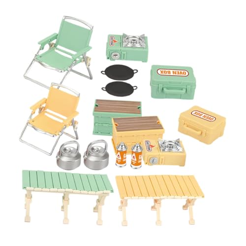 ibasenice 16 Stück Teiliges Camping Spielset Mini Faltstuhl und Tisch für Puppenhaus Outdoor für Zubehör für Rollenspiele und Familienaktivitäten von ibasenice