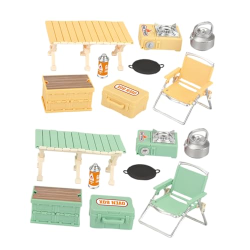 ibasenice 16 Stück Teiliges Miniatur Camping Spielset für Faltbarem Outdoor Kinderstuhl und Tisch Realistische Puppenhaus Möbel Tragbar für Drinnen und Draußen für Rollenspiele und von ibasenice