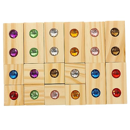 ibasenice 1Satz Holzbausteine mit Bunten Edelsteinen Konstruktionsspielzeug Kreativität und Logischem für Montessori Anwendungen und Spielerisches von ibasenice