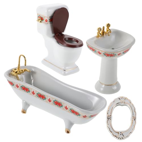 ibasenice 1Satz Maßstab Badewanne Toilette und Waschbecken mit Spiegel Puppenhaus Deko für Kreatives Rollenspiel von ibasenice